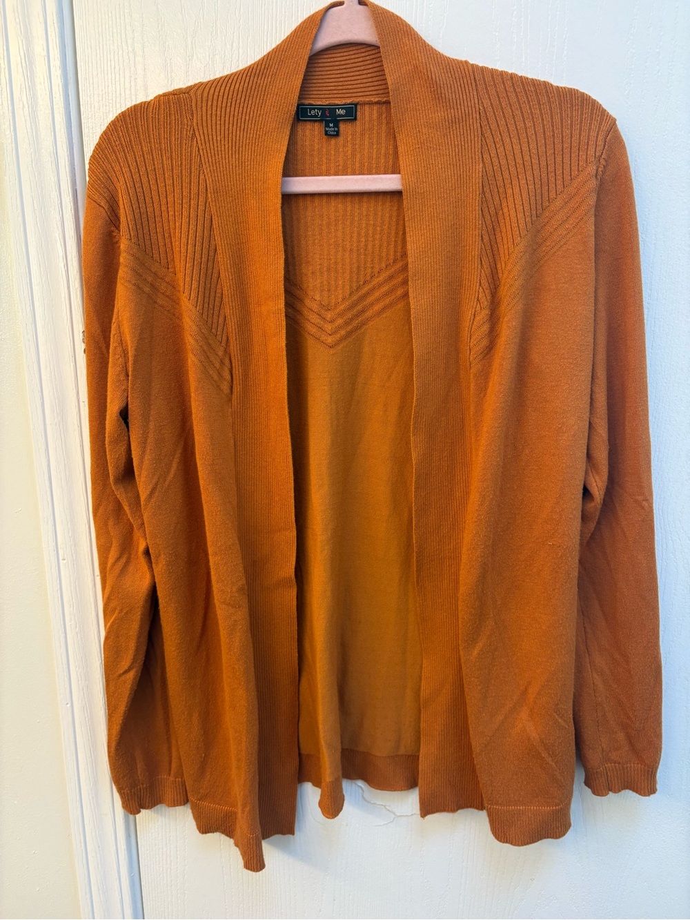 Lefty Lu Open-Front Cardigan in Rust Orange